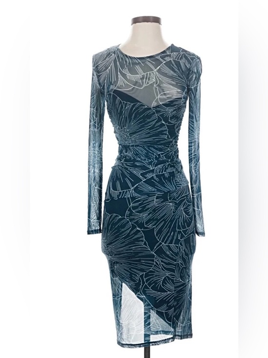 Guess Dresses & Skirts - Guess Teal Floral Mesh Long-Sleeve Sheath Dress